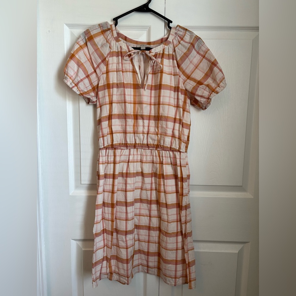 Plaid Pink Orange Puff Sleeve Dress LOFT